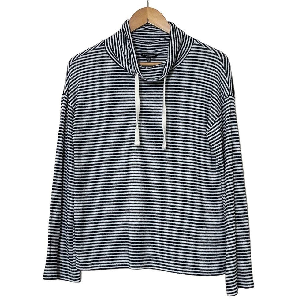 Lucky Brand Black & White Striped Cowl Neck Hoodie